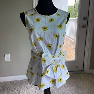 Kate Spade White Blouse with Yellow Floral Print